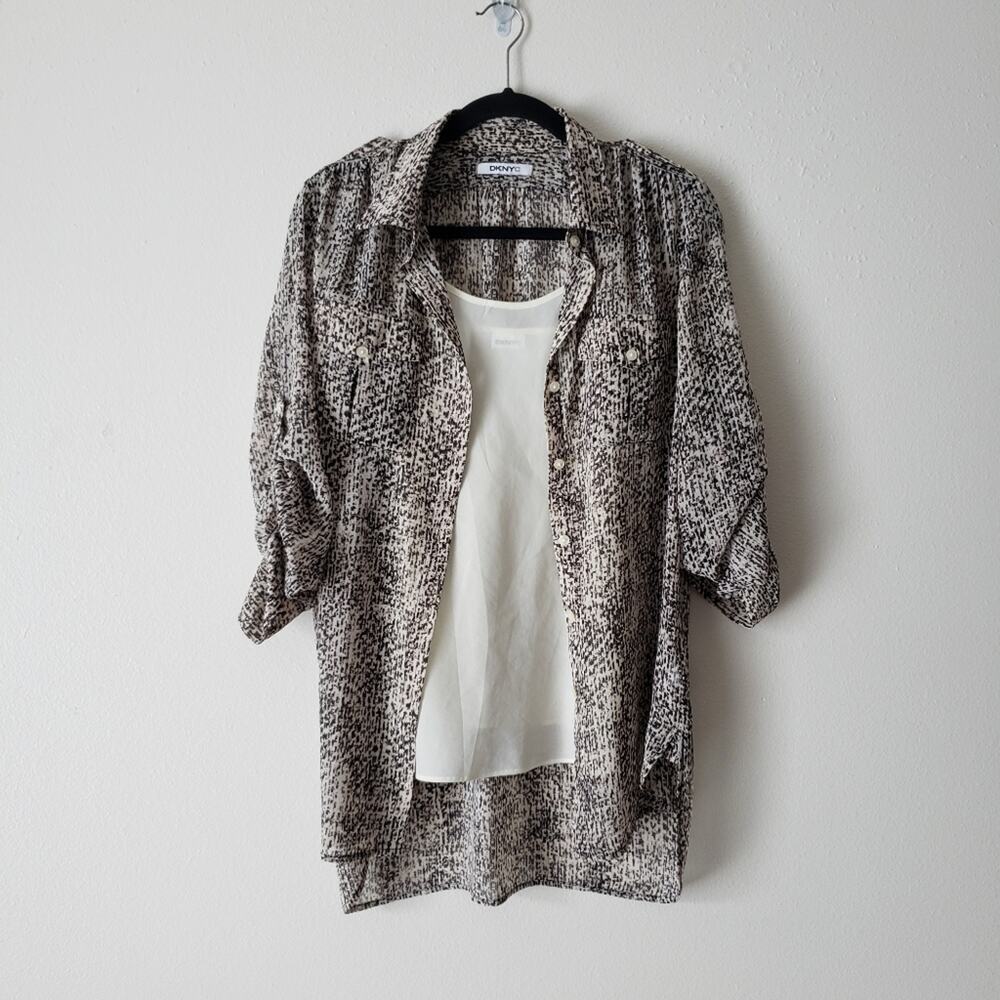 Dknyc Patterned Button Down Blouse With Built-In … - image 8